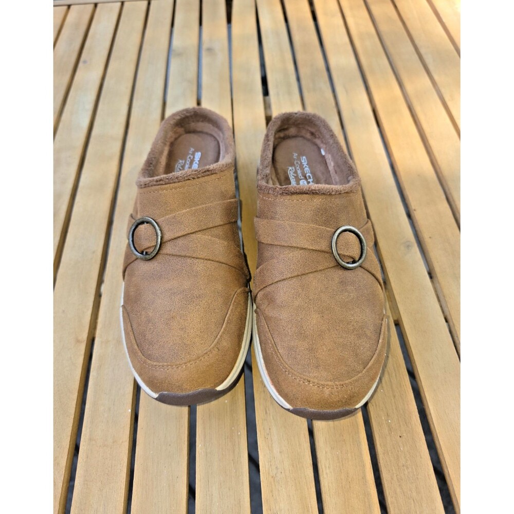 Skechers Relaxed Fit Faux Fur Lined Clog Slippers Brown Memory Foam Sz 7.5